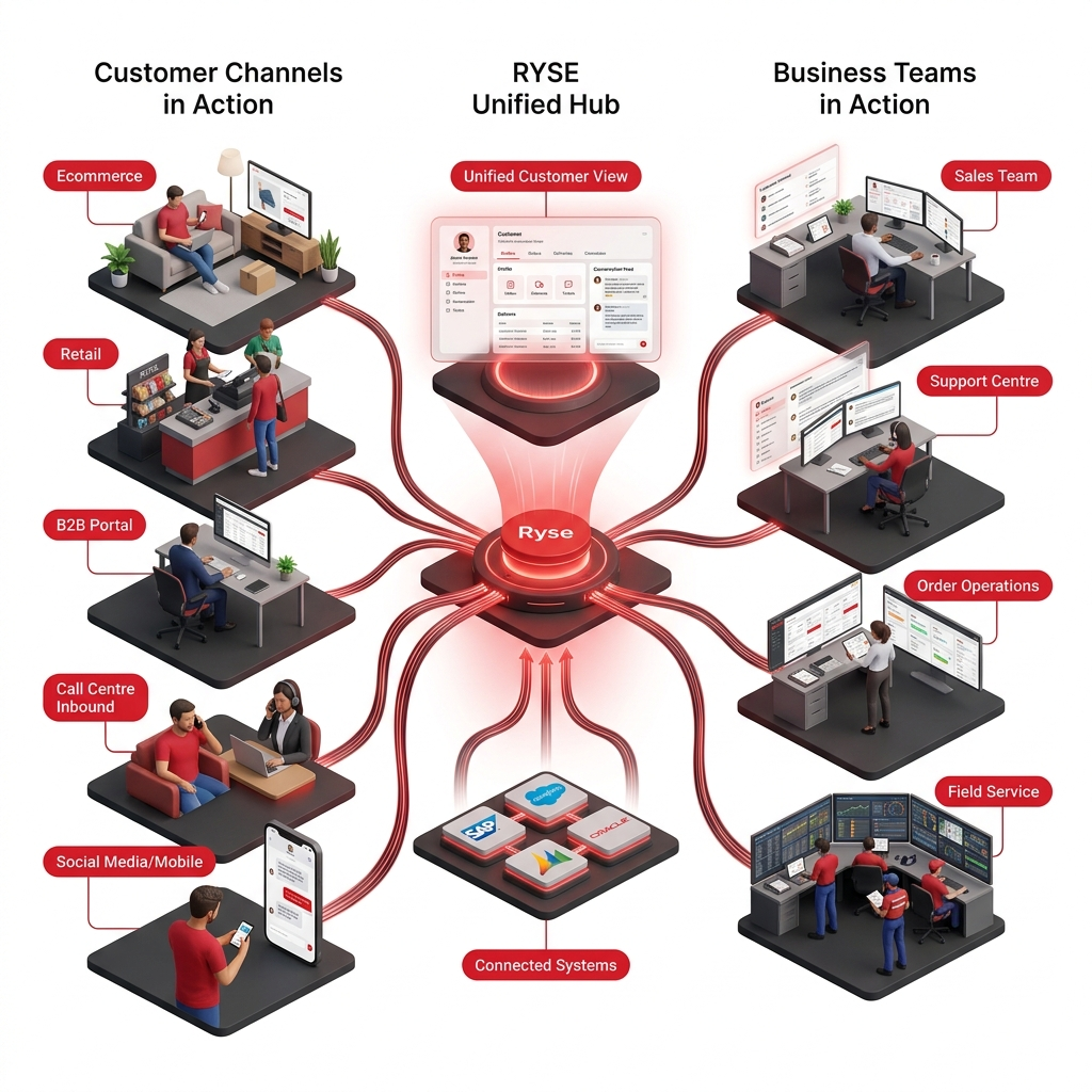 Ryse Operational CRM interface showing account timeline and inbox